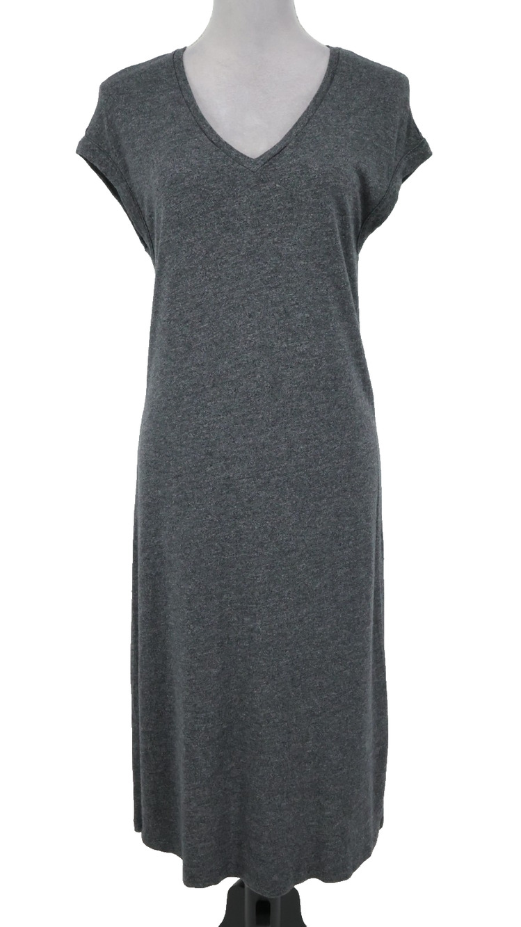 Madewell T-shirt Dress Womens Medium Gray Stretch Maxi Side Slits Pullover